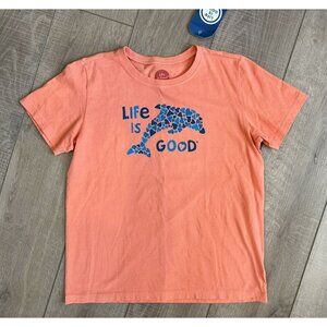 Life is Good Kids Crusher Dolphin Heart Orange Short Sleeve tshirt Size XL 12/14